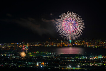 城岱牧場からの函館裏夜景と花火