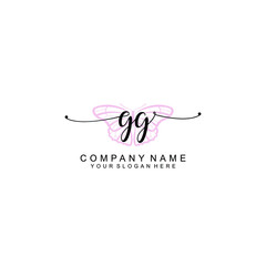 Initial GG Handwriting, Wedding Monogram Logo Design, Modern Minimalistic and Floral templates for Invitation cards	
