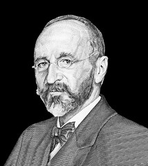 Eugen Bohm von Bawerk Portrait from Austria 100 Schilling 1984 Banknotes. Austrian economist Eugen...