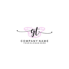 Initial GT Handwriting, Wedding Monogram Logo Design, Modern Minimalistic and Floral templates for Invitation cards	
