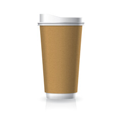 Brown kraft paper-plastic coffee-tea cup white bottom with white lid in large size mockup template.