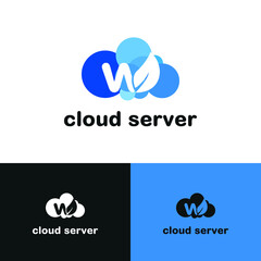 Initial letter w with leaf cloud icon for smart technology database storage logo concept