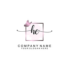 Initial HE Handwriting, Wedding Monogram Logo Design, Modern Minimalistic and Floral templates for Invitation cards	
