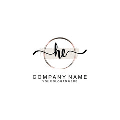 Initial HE Handwriting, Wedding Monogram Logo Design, Modern Minimalistic and Floral templates for Invitation cards	
