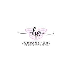 Initial HE Handwriting, Wedding Monogram Logo Design, Modern Minimalistic and Floral templates for Invitation cards	
