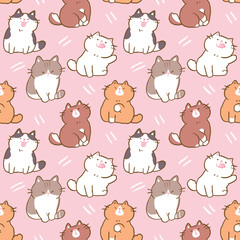 Seamless Pattern with Cartoon Cat Illustration Design on Pink Background
