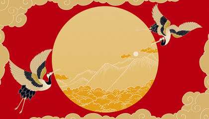 Crane and sun pattern illustration
