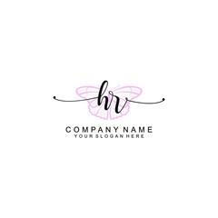 Initial HR Handwriting, Wedding Monogram Logo Design, Modern Minimalistic and Floral templates for Invitation cards	
