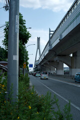 Fototapeta na wymiar 阪神高速11号池田線新猪名川大橋に隣接する国道173号線