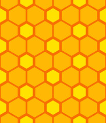 Vector seamless geometry pattern hexagon, orange and yellow colors. Geometric honeycomb background.