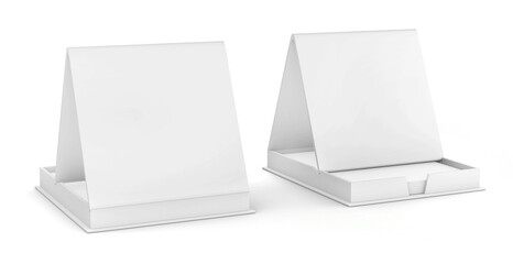 Promotional Table stand chit pad front back 3d mockups isolated on white background. 3d illustration. © Surendra