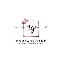 Initial IG Handwriting, Wedding Monogram Logo Design, Modern Minimalistic and Floral templates for Invitation cards	
