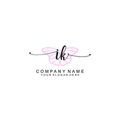 Initial IK Handwriting, Wedding Monogram Logo Design, Modern Minimalistic and Floral templates for Invitation cards	
