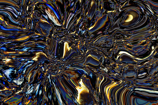 Ojos de cristal y fuego. Fondo abstracto multicolor con textura de cristal en tonos azulados y dorados y color negro. Fondo de pantalla de fantasía.