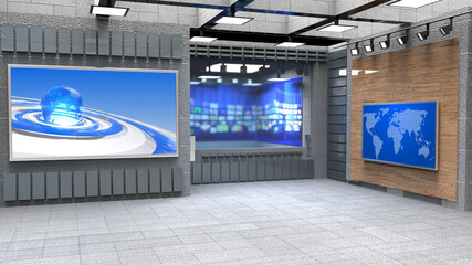 Backdrop For TV Shows .TV On Wall.3D Virtual News Studio Background, 3d illustration
