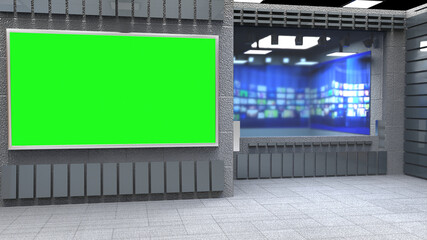 Backdrop For TV Shows .TV On Wall.3D Virtual News Studio Background, 3d illustration

