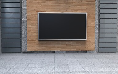 Naklejka premium Backdrop For TV Shows .TV On Wall.3D Virtual News Studio Background, 3d illustration 