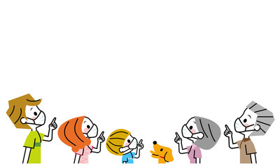 マスクをして指差す家族