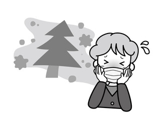 花粉症で苦しい困っているおばあさん