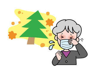 花粉症で目がかゆいおばあさん