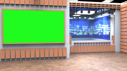 Backdrop For TV Shows .TV On Wall.3D Virtual News Studio Background, 3d illustration
