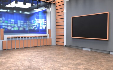 Backdrop For TV Shows .TV On Wall.3D Virtual News Studio Background, 3d illustration
