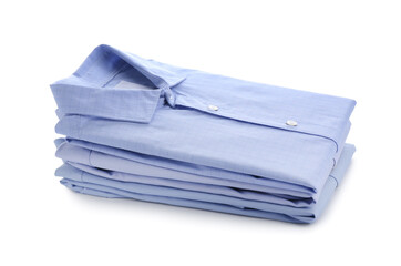 Stack of male shirts on white background