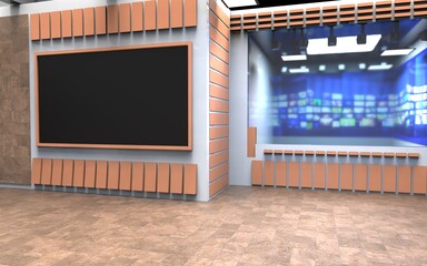 Backdrop For TV Shows .TV On Wall.3D Virtual News Studio Background, 3d illustration
