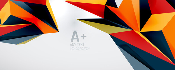 Vector triangle geometric backgrounds. Low poly 3d shape on light backdrop. Vector illustration for covers, banners, flyers and posters and other designs