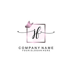 Initial JF Handwriting, Wedding Monogram Logo Design, Modern Minimalistic and Floral templates for Invitation cards	
