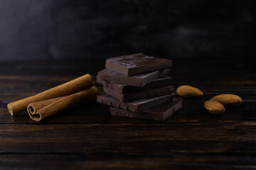 Slices of chocolate cinnamon and almonds