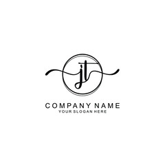 Initial JT Handwriting, Wedding Monogram Logo Design, Modern Minimalistic and Floral templates for Invitation cards	
