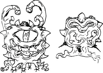 Vector drawing of scary monsters. Drawings of monsters.