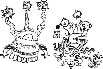 Vector drawing of scary monsters. Drawings of monsters.