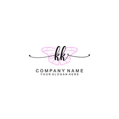Initial KK Handwriting, Wedding Monogram Logo Design, Modern Minimalistic and Floral templates for Invitation cards	
