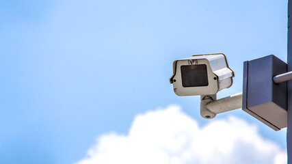 always security reccord with Cctv camera and blue sky white