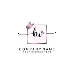 Initial KW Handwriting, Wedding Monogram Logo Design, Modern Minimalistic and Floral templates for Invitation cards	

