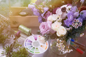 Obraz na płótnie Canvas hand made designer bouquet of flowers in the Floristics Studio
