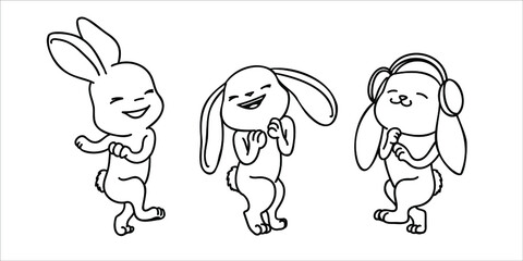 
three bunny set contour on the white background