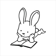  
bunny reading book on the white background
