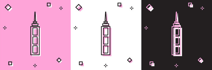 Obraz na płótnie Canvas Set Skyscraper icon isolated on pink and white, black background. Metropolis architecture panoramic landscape. Vector.