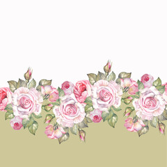 roses background.watercolor flowers border