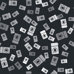 Fototapeta na wymiar Grey Photo camera icon isolated seamless pattern on black background. Foto camera icon. Vector.