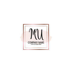Initial MU Handwriting, Wedding Monogram Logo Design, Modern Minimalistic and Floral templates for Invitation cards	
