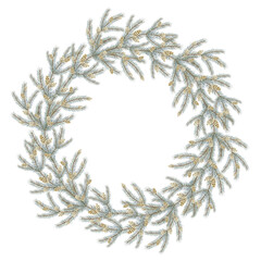 Watercolor Christmas wreath illustration. Woodland Fir Branch, Cone ClipArt. Green Pine Tree branch. Holiday winter card.