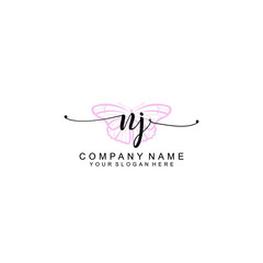 Initial NJ Handwriting, Wedding Monogram Logo Design, Modern Minimalistic and Floral templates for Invitation cards	
