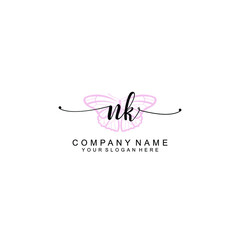 Initial NK Handwriting, Wedding Monogram Logo Design, Modern Minimalistic and Floral templates for Invitation cards	
