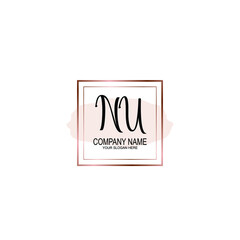 Initial NU Handwriting, Wedding Monogram Logo Design, Modern Minimalistic and Floral templates for Invitation cards	

