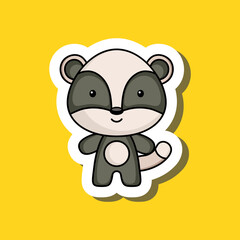 Cute cartoon sticker little badger. Mascot animal character design for for kids cards, baby shower, posters, b-day invitation, clothes. Colored childish vector illustration in cartoon style.