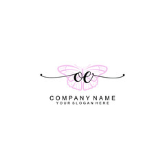 Initial OE Handwriting, Wedding Monogram Logo Design, Modern Minimalistic and Floral templates for Invitation cards	
